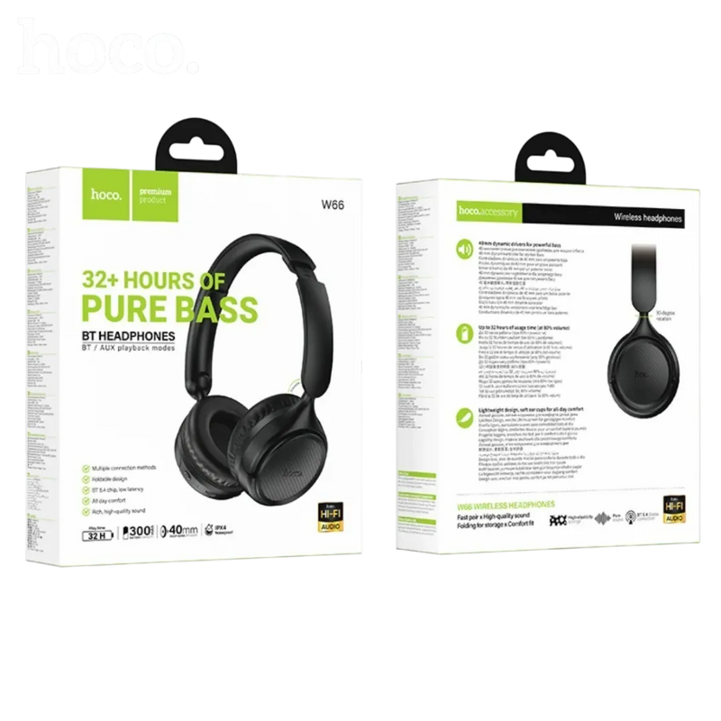 HOCO W66 Wave Bluetooth 5.4 wireless headphones in black – high-performance audio Lebanon Spotngrab.