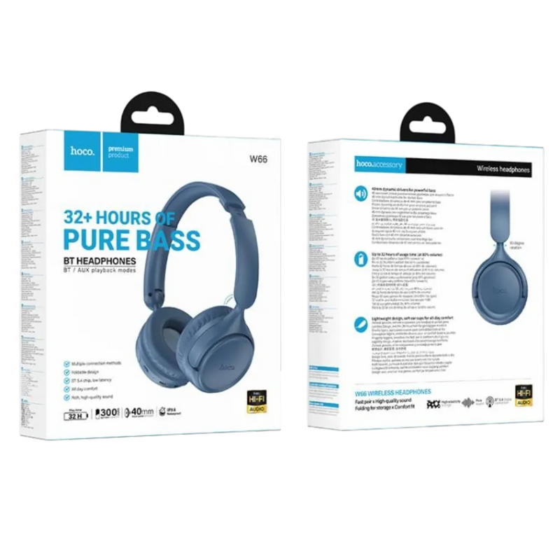 HOCO W66 Wave Bluetooth 5.4 wireless headphones in blue – high-performance audio Lebanon Spotngrab.