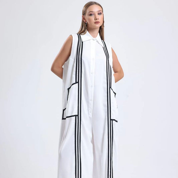 White Jumpsuit With Two Black Stripes